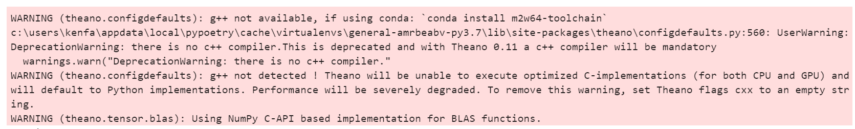 No g++ Warning from Theano